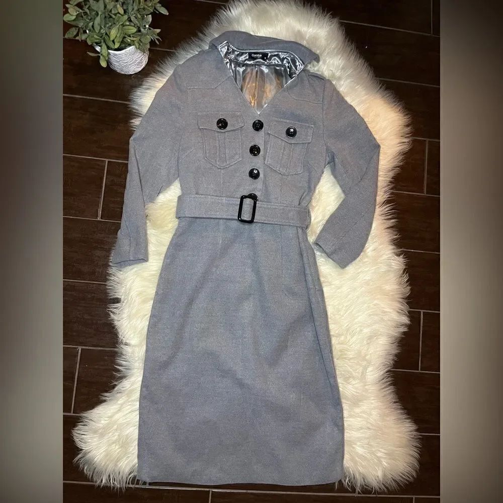Clocolor grey trench coat belted pencil dress sz medium